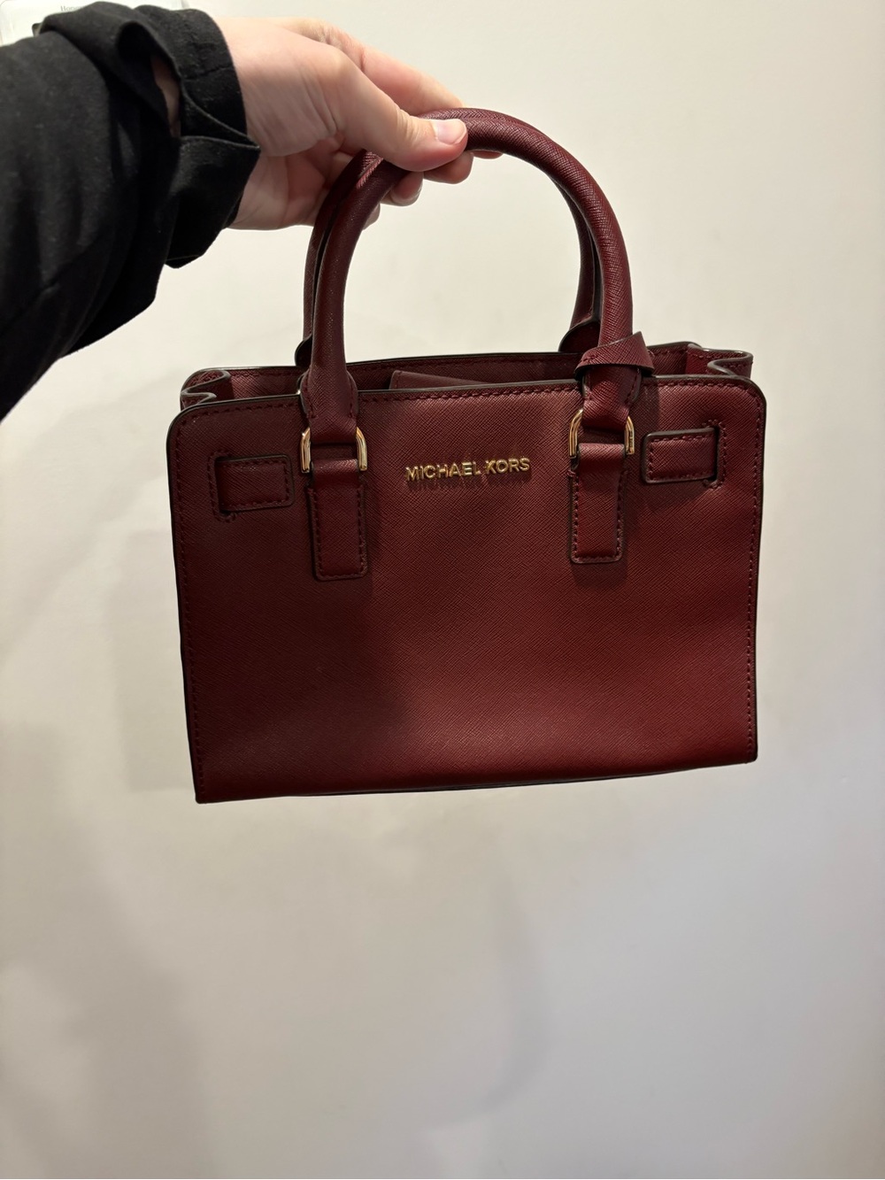 Michael Kors Burgundy Saffiano Leather Satchel with Gold Hardware
